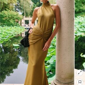 Lady Pipa Olive/Gold Halter Dress